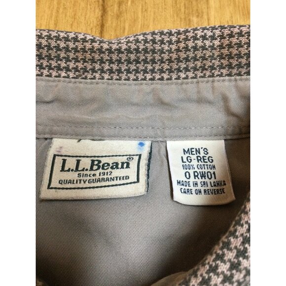 LL Bean Mens Houndstooth Long Sleeve Polo Shirt Size L Grandpa Preppy Old Money - Picture 5 of 8